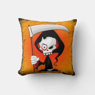 Grim Reaper Creepy Funny Cartoon Throw Pillow