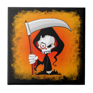 Grim Reaper Creepy Funny Cartoon Tile