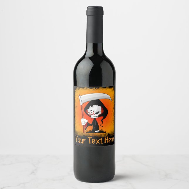 Grim Reaper Creepy Funny Cartoon Wine Label (Front)