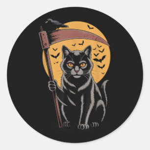 Grim Reaper Death Black Cat Halloween Mom Women Classic Round Sticker