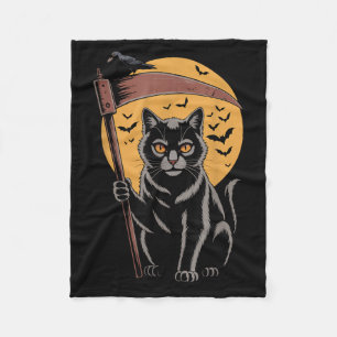 Grim Reaper Death Black Cat Halloween Mom Women Fleece Blanket