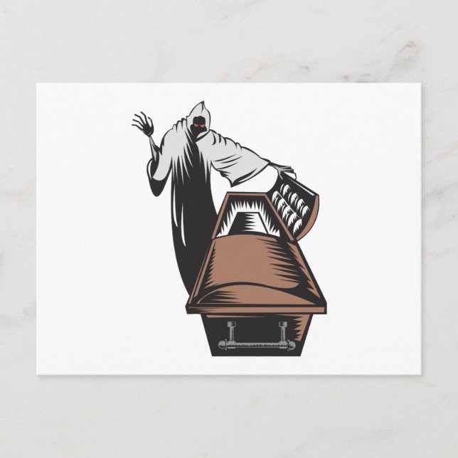 Grim Reaper Death Coffin Retro Postcard (Front)