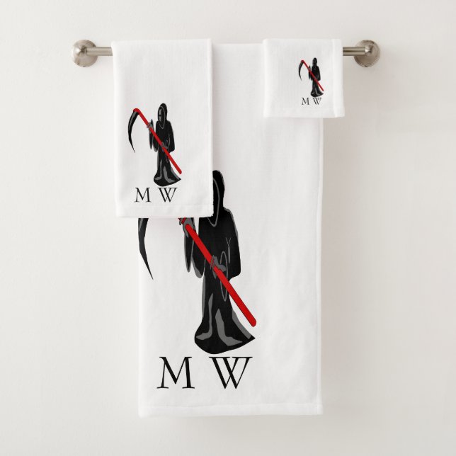 Grim Reaper Design Monogrammed Bath Towel Set (Insitu)