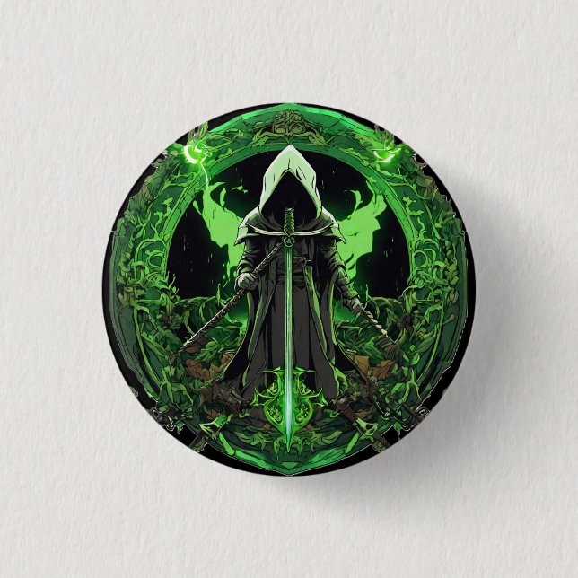 Grim Reaper Emblem In Green6 1 Inch Round Button (Front)
