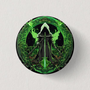 Grim Reaper Emblem In Green6 1 Inch Round Button