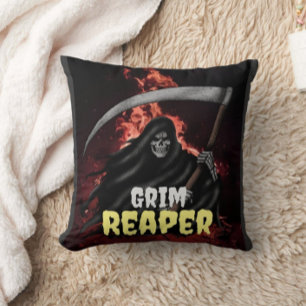 Grim Reaper Fire Inferno Halloween Custom QR Code Throw Pillow