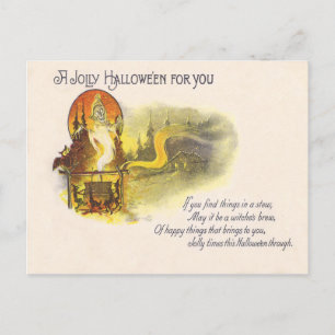 Grim Reaper Full Moon Owl Witch Cauldron Postcard