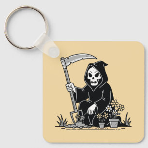 Grim Reaper Gardening Flowers Keychain