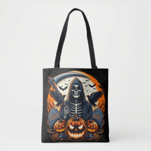 Grim Reaper Graveyard Spooky Pumpkins Halloween Tote Bag