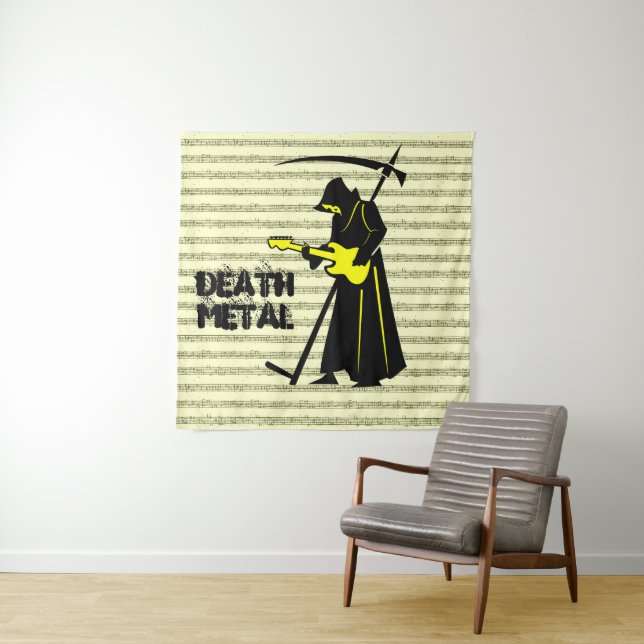 Grim Reaper Guitar ☠️Gothic Skull Design Tapestry (In Situ)
