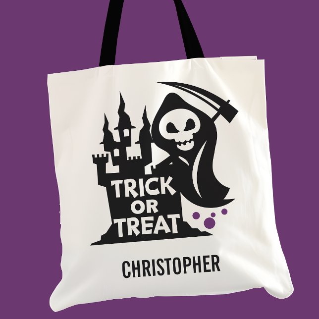 Grim Reaper Halloween Personalized Trick Or Treat Tote Bag (Creator Uploaded)