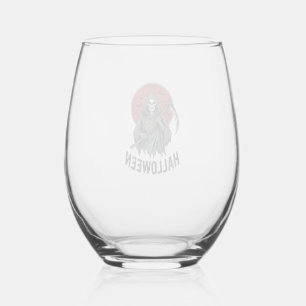 Grim Reaper Halloween Vintage Engraving Art_1 Stemless Wine Glass