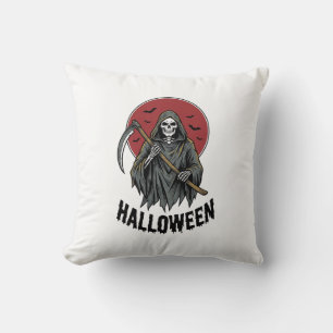 Grim Reaper Halloween Vintage Engraving Art_1 Throw Pillow