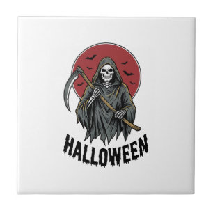 Grim Reaper Halloween Vintage Engraving Art_1 Tile