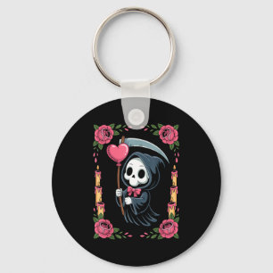 Grim Reaper Heart Balloon Rose Candle Spooky Goth Keychain