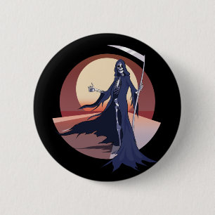Grim Reaper Hitchhiking 2 Inch Round Button