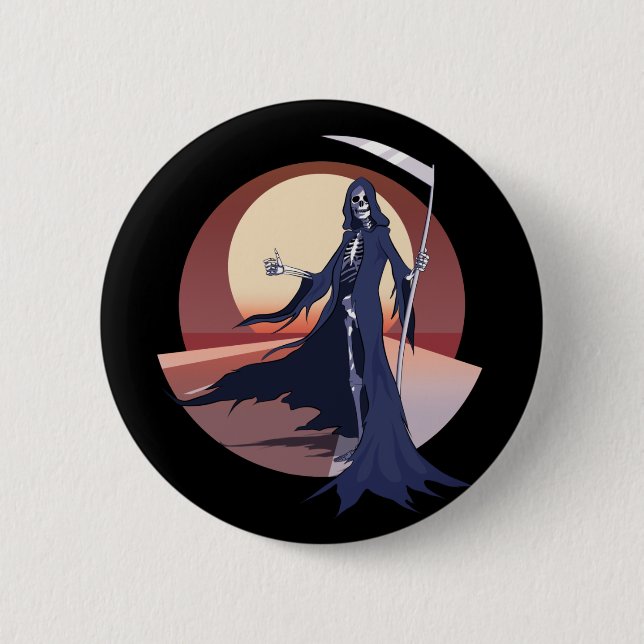Grim Reaper Hitchhiking 2 Inch Round Button (Front)