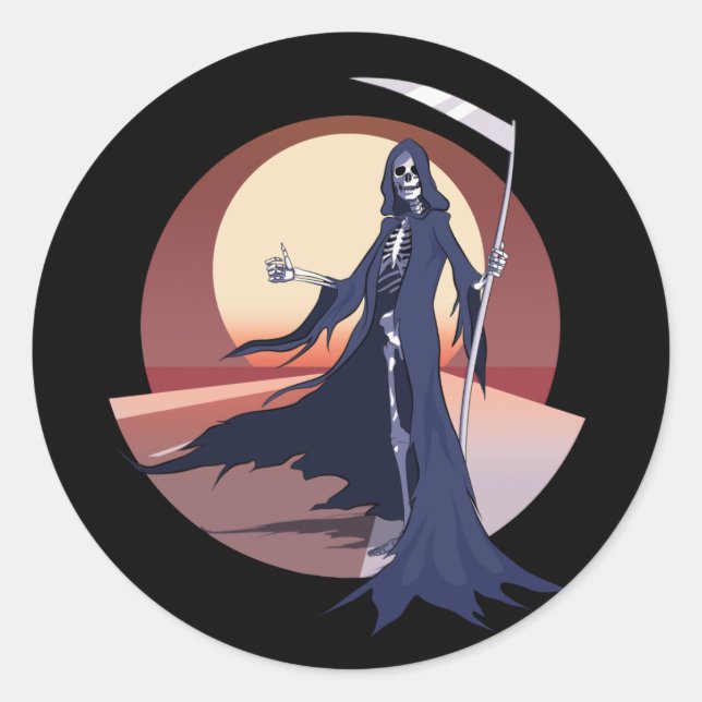 Grim Reaper Hitchhiking Classic Round Sticker (Front)