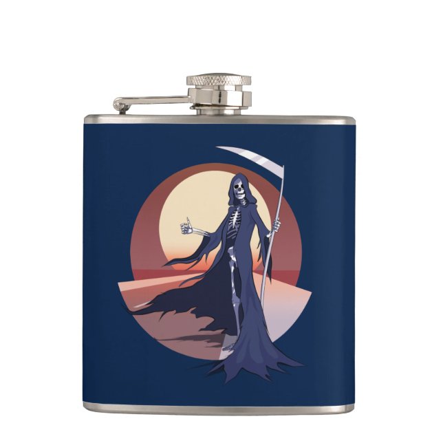 Grim Reaper Hitchhiking Hip Flask (Front)