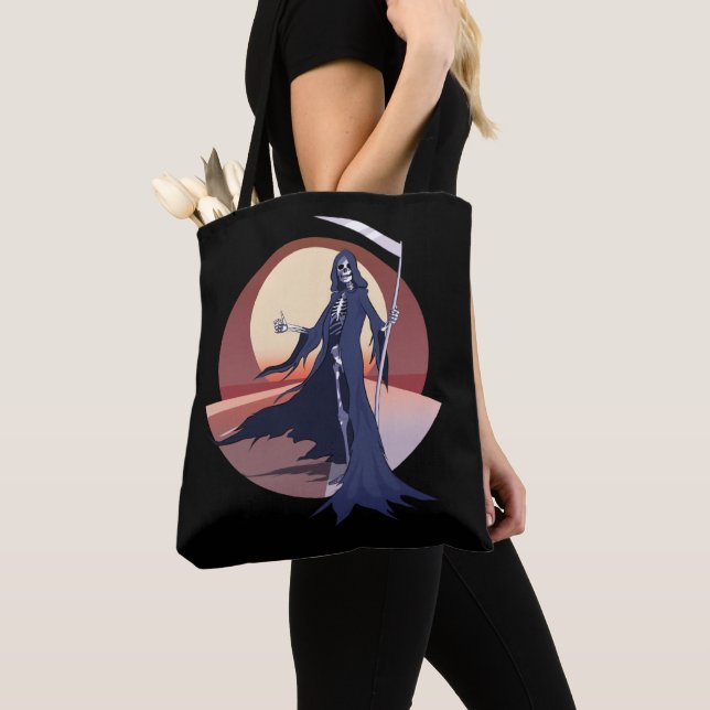 Grim Reaper Hitchhiking Tote Bag (Close Up)