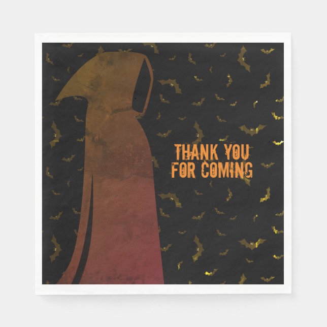 Grim Reaper Hooded Creepy Flying Bats Halloween Napkin (Front)