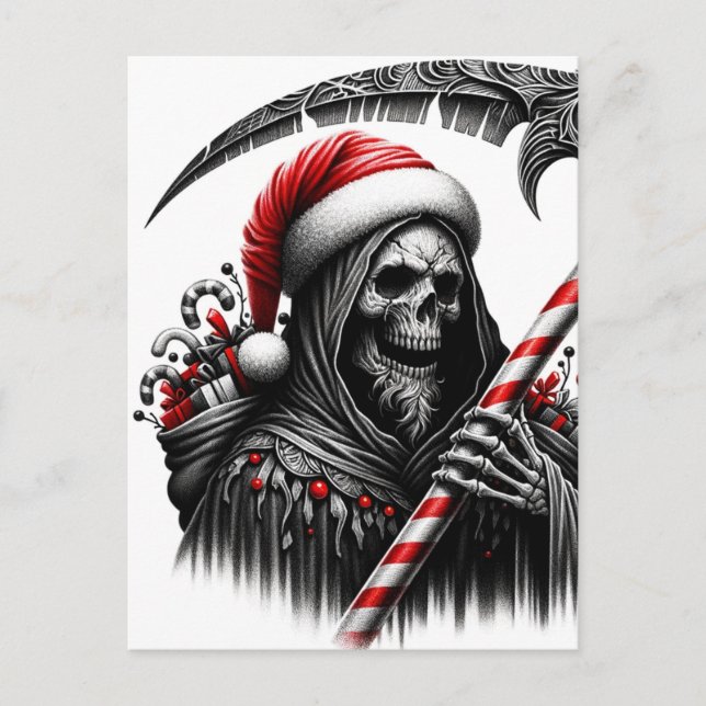 Grim Reaper Horror Santa Christmas Postcard (Front)