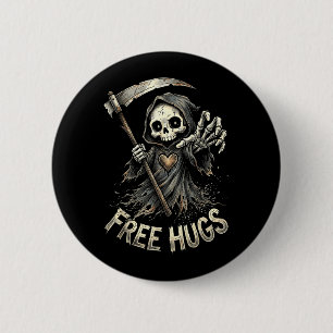 Grim Reaper Hugs Skeleton Dark Humour 2 Inch Round Button