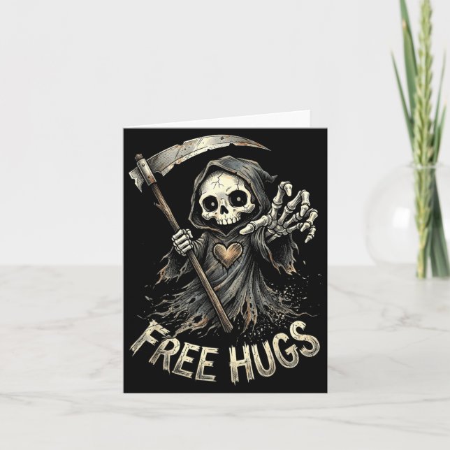 Grim Reaper Hugs Skeleton Dark Humour Card (Front)