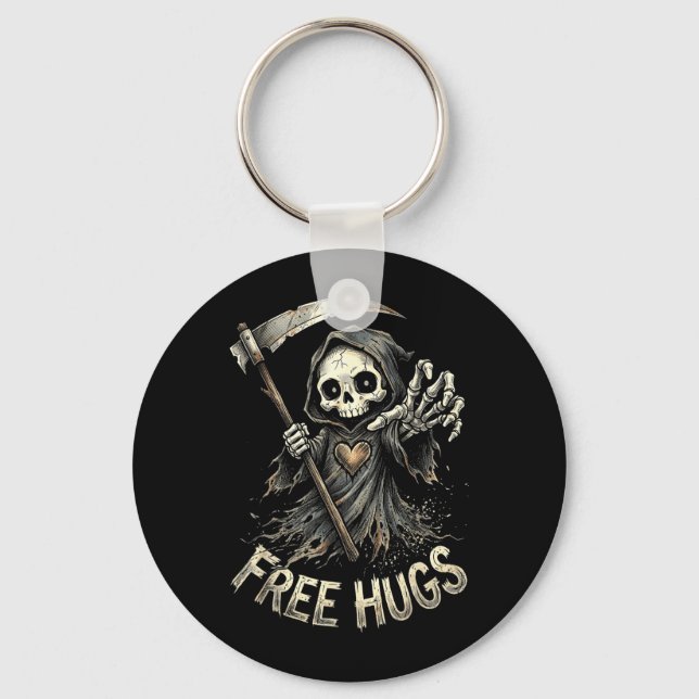 Grim Reaper Hugs Skeleton Dark Humour Keychain (Front)