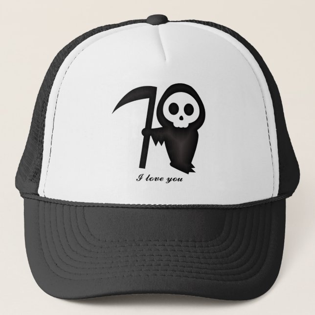 Grim Reaper I love you Death Skeleton funny Trucker Hat (Front)