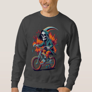 Grim Reaper On Flaming Motorcycle Bike Sweatshirt
