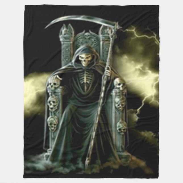 GRIM REAPER on HIS THRONE Fleece Blanket (Front)