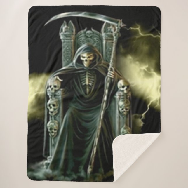 GRIM REAPER on HIS THRONE Sherpa Blanket (Front)