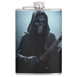Grim reaper on stage with guitar hip flask