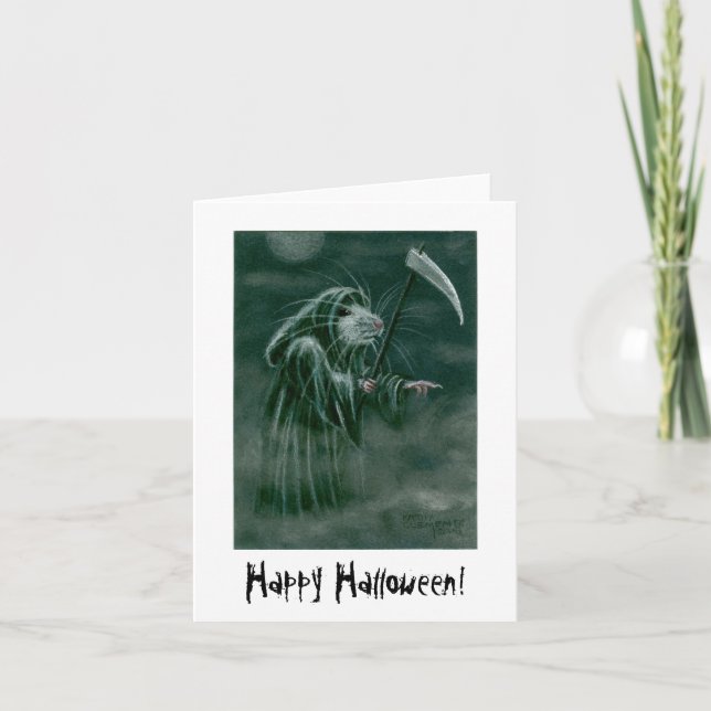 Grim Reaper Rat, Happy Halloween! Card (Front)