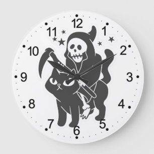Grim reaper riding a cat - Choose background color Large Clock