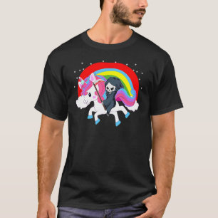 Grim Reaper Riding A Unicorn Rainbow Death Angel H T-Shirt