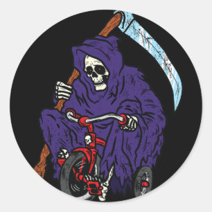 Grim Reaper Riding Bicycle Halloween Spooky Skelet Classic Round Sticker