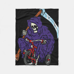 Grim Reaper Riding Bicycle Halloween Spooky Skelet Fleece Blanket