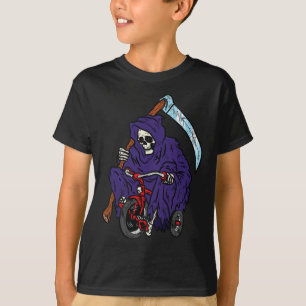 Grim Reaper Riding Bicycle Halloween Spooky Skelet T-Shirt