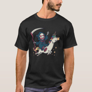 Grim Reaper Riding On A Unicorn Halloween T-Shirt