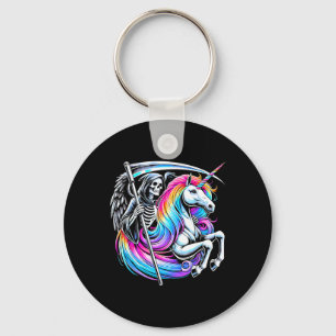 Grim Reaper Riding Unicorn Funny Gothic Pastel Got Keychain
