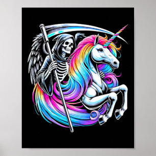 Grim Reaper Riding Unicorn Funny Gothic Pastel Got Poster