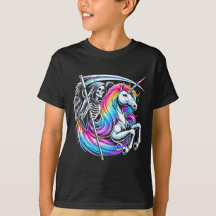 Grim Reaper Riding Unicorn Funny Gothic Pastel Got T-Shirt