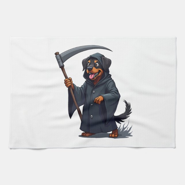 Grim Reaper Rottweiler Dog Kitchen Towel (Horizontal)
