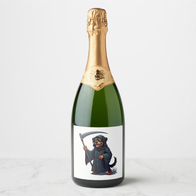 Grim Reaper Rottweiler Dog Sparkling Wine Label (Front)
