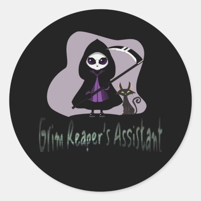 Grim Reaper’s Assistant cute grim reaper Classic Round Sticker (Front)