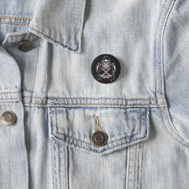 Grim Reaper Scythe Death Skeleton Bones Halloween  1 Inch Round Button (In Situ)