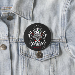 Grim Reaper Scythe Death Skeleton Bones Halloween 3 Inch Round Button