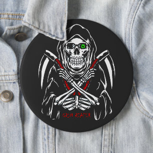 Grim Reaper Scythe Death Skeleton Bones Halloween  6 Inch Round Button